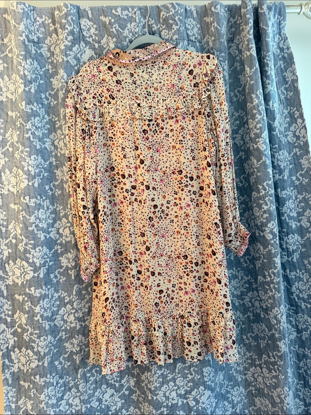 Hale Bob Cream Floral Leopard Print Long Sleeve Ruffle Hem Dress - Picture 4 of 4